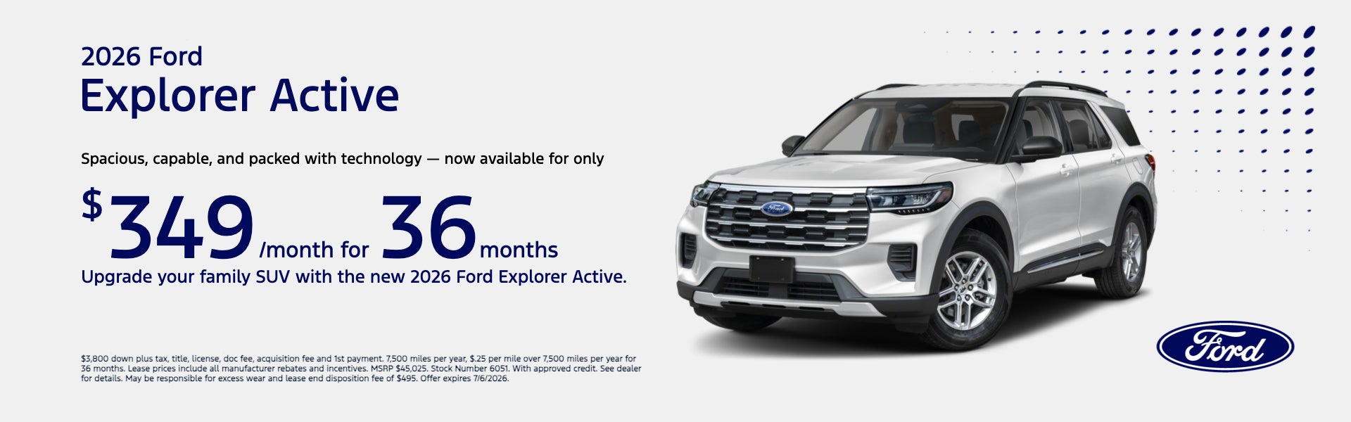 2026 Ford Explorer Active Lease for Just $349/Month